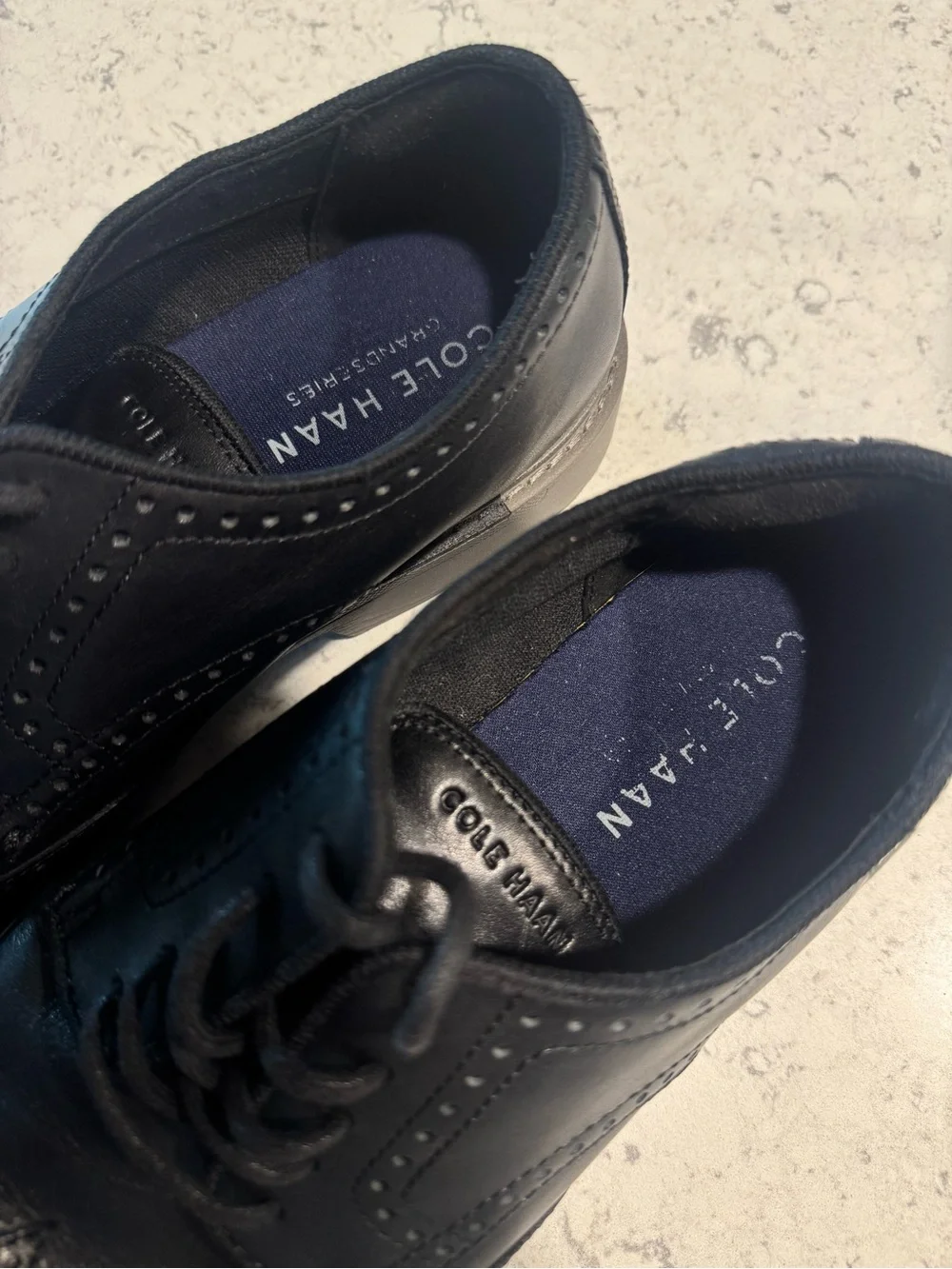 Cole Haan Black Leather Wingtip Derby Shoes